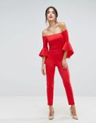 True Violet Bandeau Tailored Jumpsuit With Extreme Sleeve Detail - Red