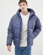Asos Design Puffer Jacket In Blue Check