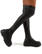 Public Desire Lingo Chunky Over The Knee Boots In Black