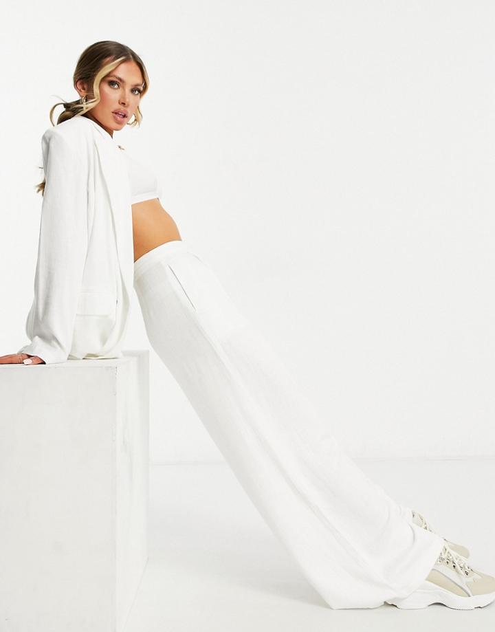 Asos Design Washed Linen Suit Wide Leg Pants In White
