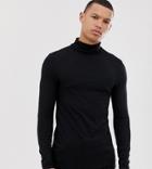 Asos Design Tall Organic Muscle Fit Long Sleeve Roll Neck T-shirt With Stretch - Black
