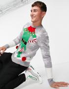 Brave Soul Elf Christmas Sweater In Light Gray-grey