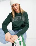 New Look Collegiate Logo Sweatshirt In Dark Green