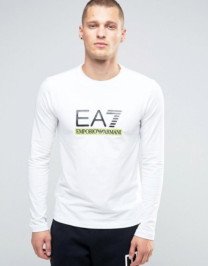 Emporio Armani Ea7 Long Sleeve Top With Large Logo In White - White