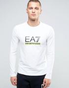 Emporio Armani Ea7 Long Sleeve Top With Large Logo In White - White