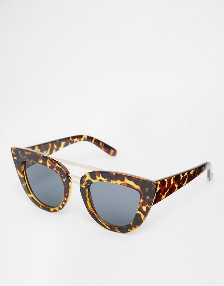 Asos Flat Top Cat Eye Sunglasses With Brow Bar & Nose Bridge - Brown