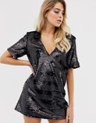 In The Style Stripe Sequin T-shirt Dress - Black