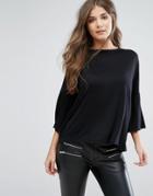 Brave Soul Bolero Frill Sleeve T-shirt - Black