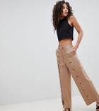 Asos Design Tall Wide Leg Pants With Button Front - Brown
