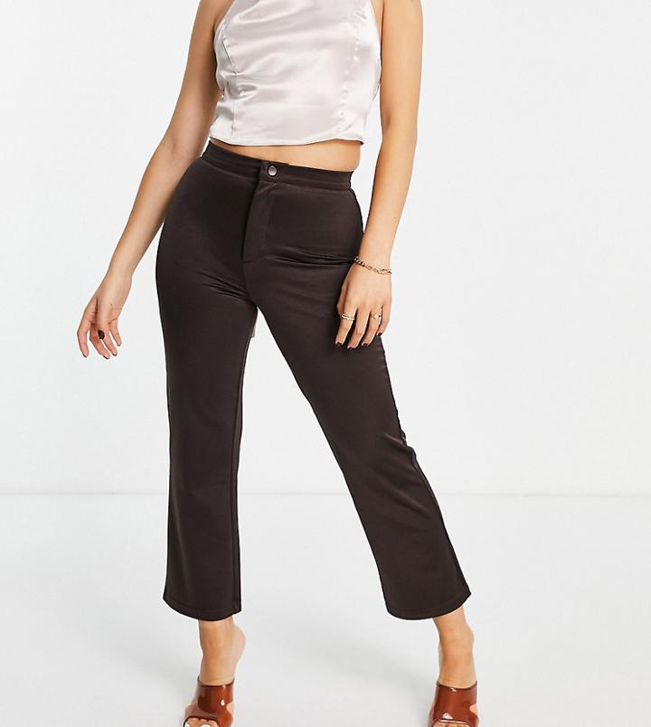 Asos Design Petite Slim Leg Disco Pants In Chocolate-brown