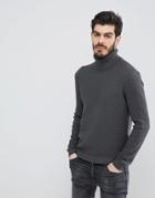 Asos Cable Knit Roll Neck Sweater In Charcoal - Gray