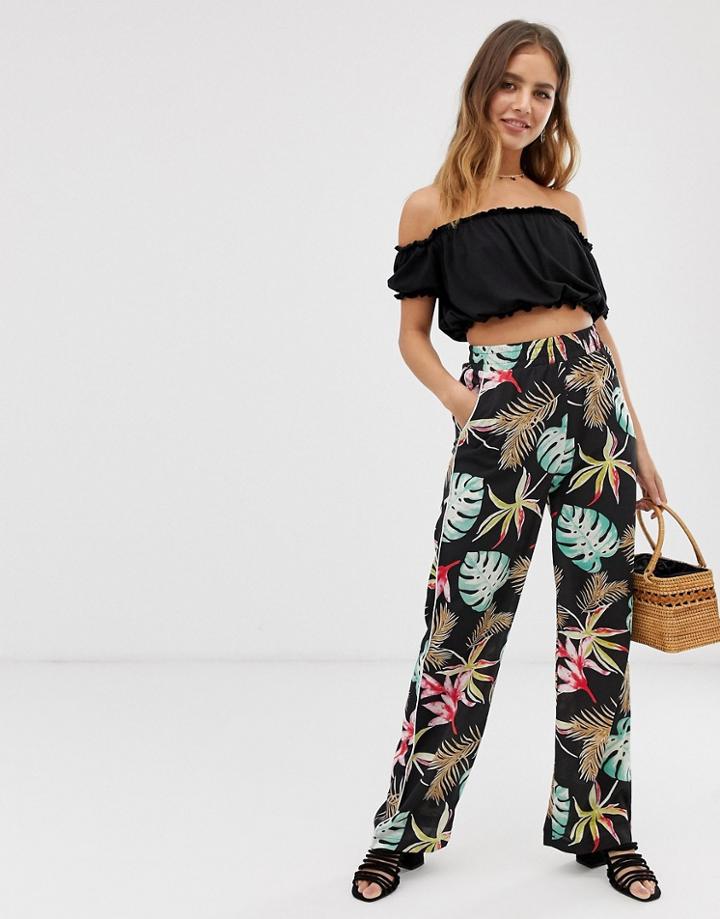 Brave Soul Wide Leg Pants In Tropical Print-multi
