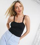 Daisy Street Jersey Cami Crop Top With Ruched Bust & Bow Detail-black