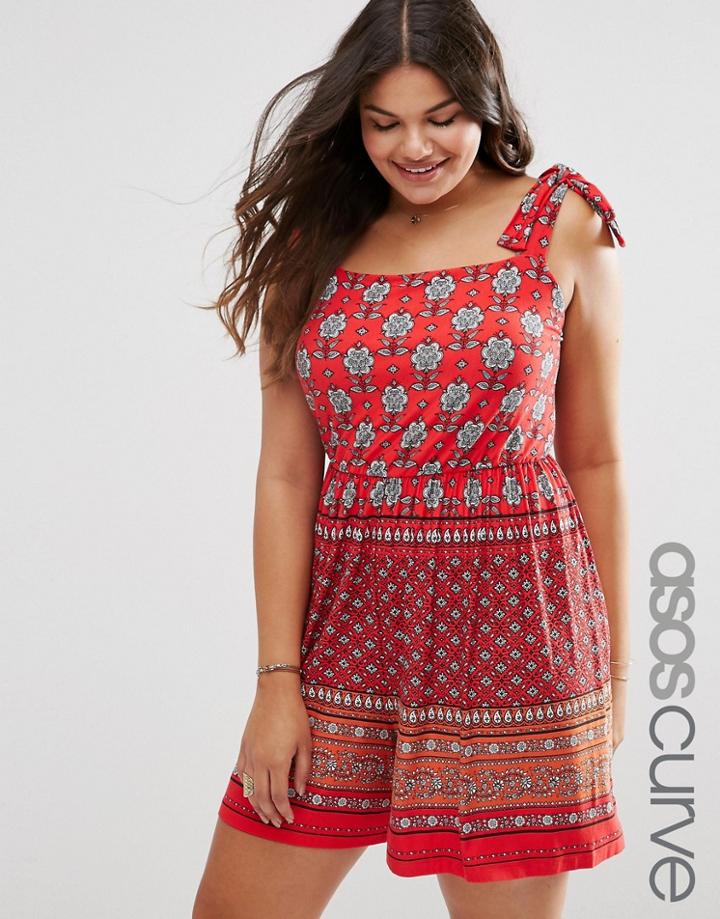 Asos Curve Border Print Pinafore Romper - Print