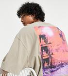 Collusion Oversized T-shirt With Print In Pique In Stone-neutral