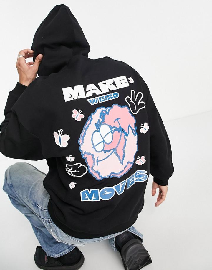 Crooked Tongues Oversized Hoodie With Make The World Move Print In Black