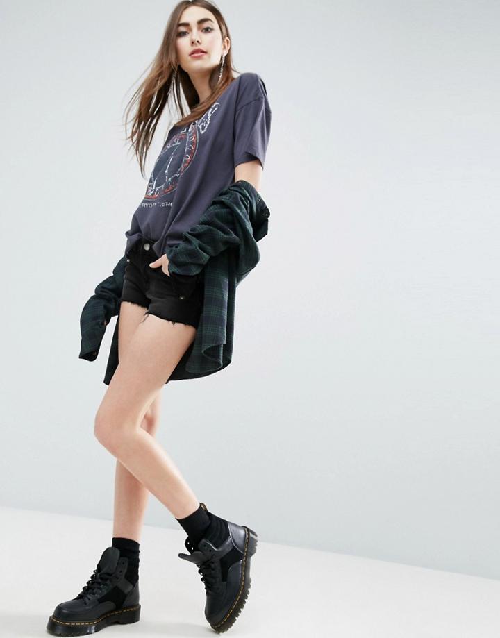 Asos Denim Low Rise Shorts In Washed Black - Black