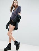 Asos Denim Low Rise Shorts In Washed Black - Black