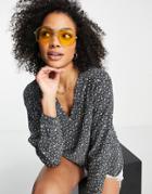 Jdy Piper V Neck Blouse In Black Ditsy Print-multi
