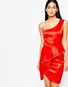 City Goddess One Shoulder Dress With Peplum Frill - Red