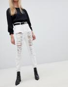 Dr Denim Nora Super High Rise Mom Jean With Rips - White