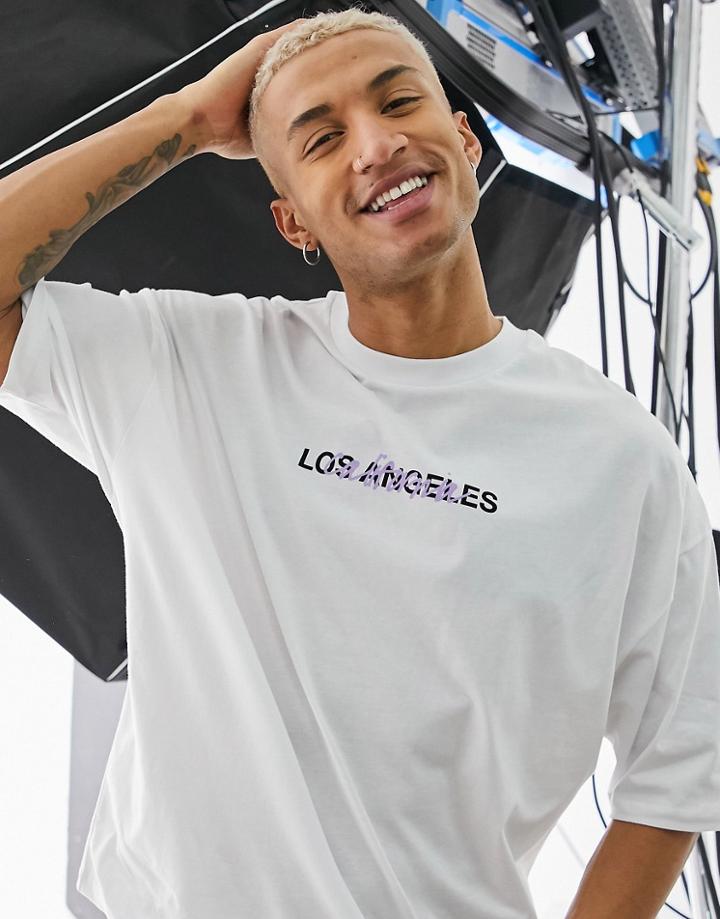 Asos Design Oversized T-shirt In White With City Print