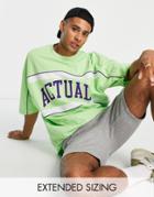 Asos Actual Oversized T-shirt With Logo Print And Piping Detail In Green