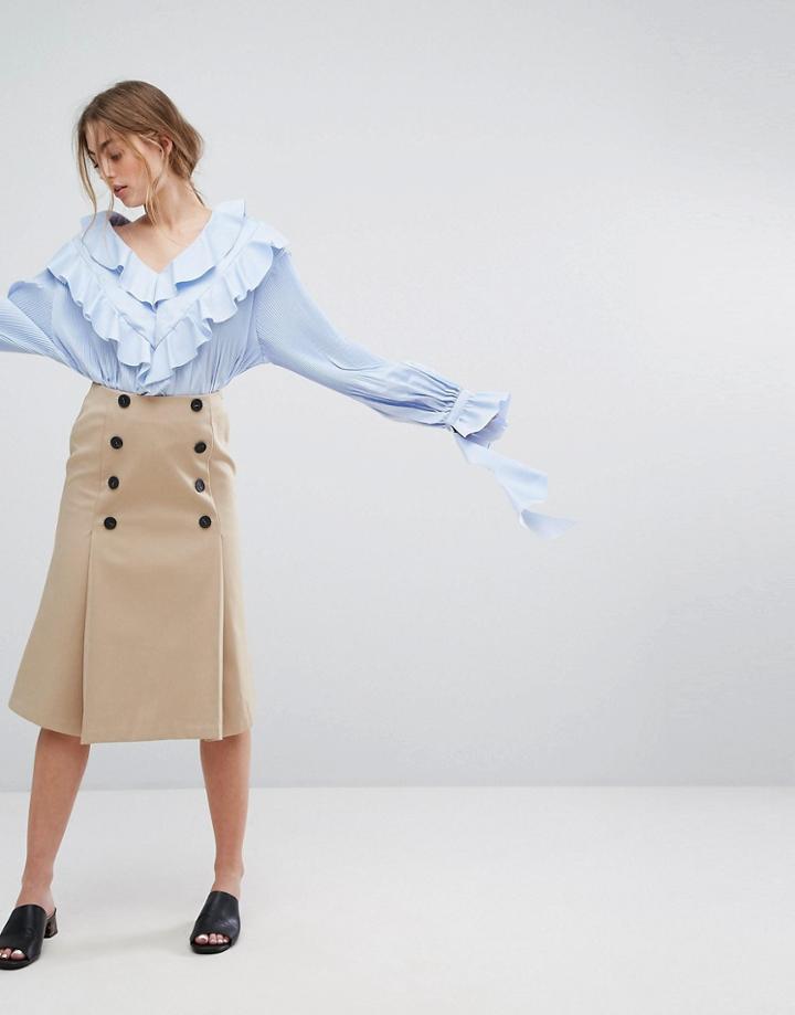 Style Mafia Double Buttoned Skirt - Beige