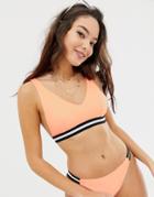 Asos Design Recycled Elastic Trim Bikini Crop Top In Coral - Orange