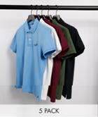 Hollister 5 Pack Icon Logo Pique Polo In White/burgundy/blue/olive/black-multi