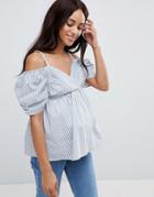 Asos Design Maternity Exclusive Cotton Top With Sweetheart Neck In Stripe - Multi