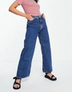 Monki Yoko Organic Cotton Cropped Wide Leg Jeans In Blue-blues