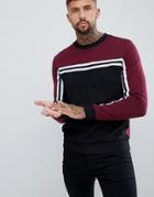 Asos Design Sweatshirt With Stripe Taping And Color Blocking - Black