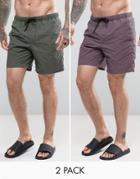 Asos Swim Shorts 2 Pack In Acid Wash Purple And Khaki In Mid Length - Multi