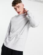 Asos Design Relaxed Long Sleeve T-shirt With Turtle Neck And Pocket Detail In White Heather