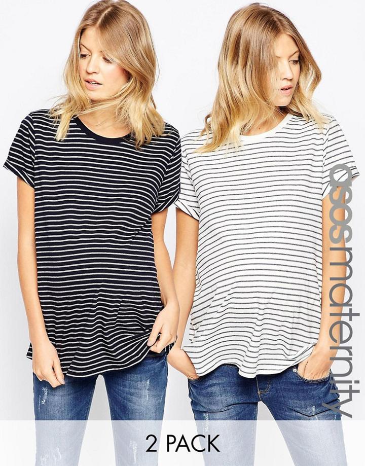 Asos Maternity Easy T-shirt In Stripe 2 Pack - Multi
