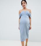 Asos Design Maternity V Bar Textured Midi Bodycon Pephem Dress - Blue