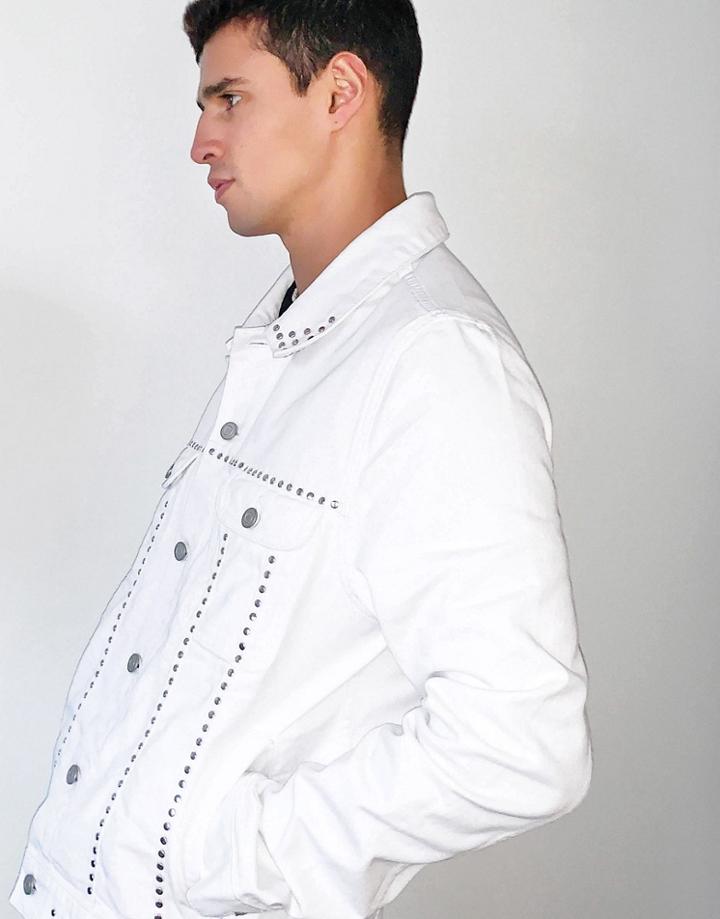 Asos Design Regular Denim Jacket With Studs In White