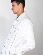 Asos Design Regular Denim Jacket With Studs In White