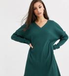 Asos Design Tall Long Sleeve Super Soft Rib V Front V Back Mini Dress