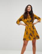 Club L Printed Floral Shirt Dress - Yellow