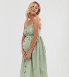Asos Design Maternity Cami Button Through Midi Linen Sundress-green
