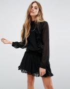 First & I Ruffle Front Skater Dress - Black