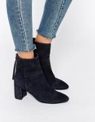 Faith Bae Suede Block Heeled Ankle Boots - Navy