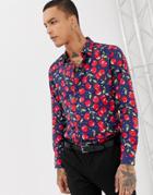Devils Advocate Slim Fit Cherry Print Shirt-navy