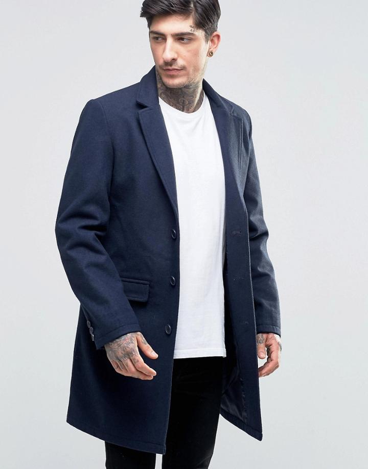 Another Influence Wool Blend Overcoat - Navy
