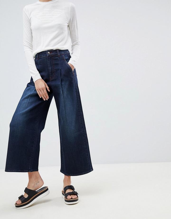 Emporio Armani Box Pleat Culottes In Indigo Denim - Blue