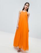 Missguided Pleated Low Back Maxi Dress - Orange