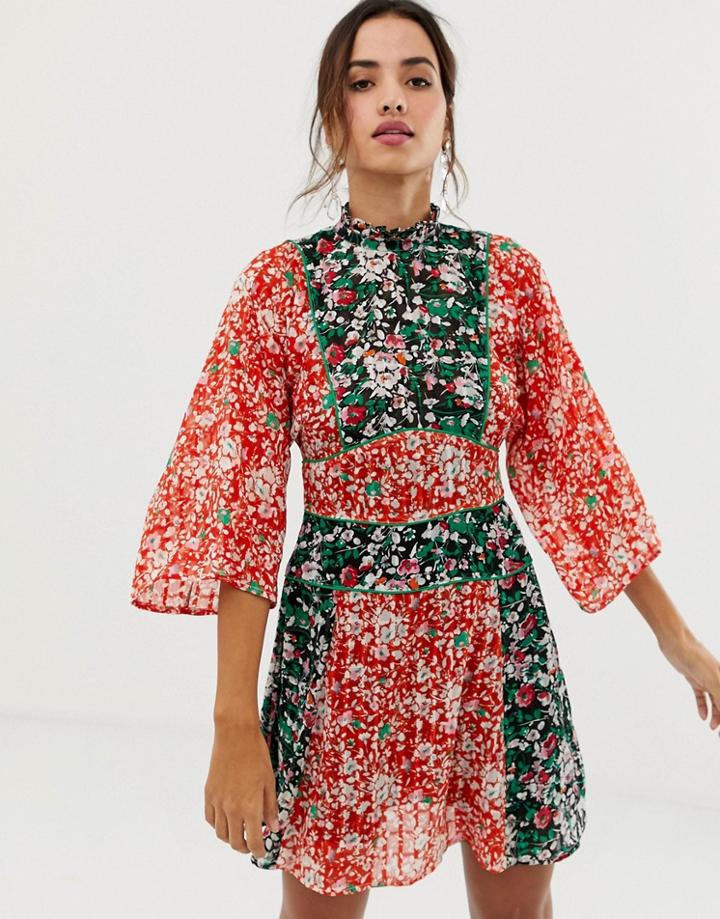 Asos Design 70s Mini Dress In Mixed Print - Multi