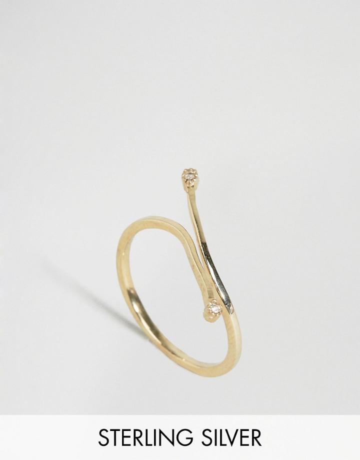 Asos Gold Plated Sterling Silver Tiny Crystal Open Ring - Gold